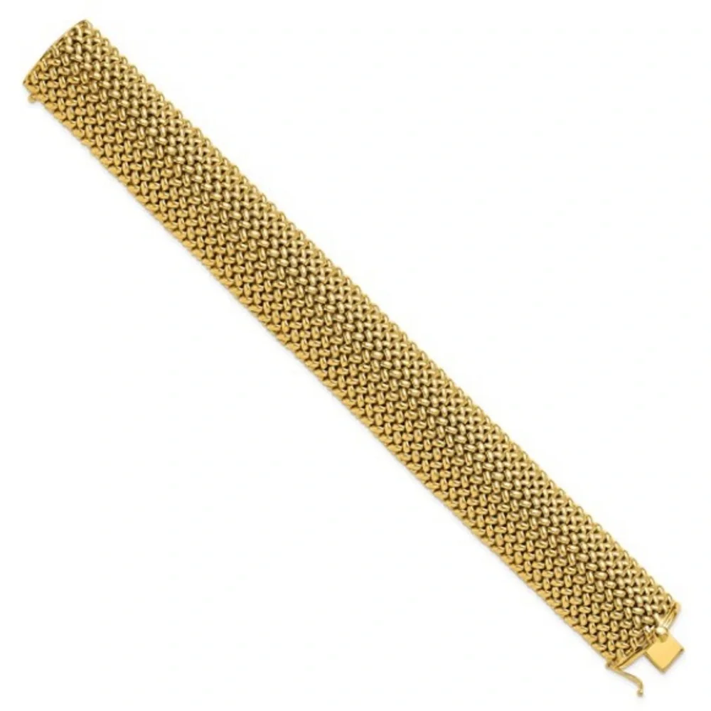 Herco 14K Gold Polished Mesh Bracelet – 22mm Wide, 7.5 Inch | Made in Italy